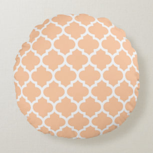 Perzik Witte Marokkaanse Quatrefoil Patroon #5 Rond Kussen