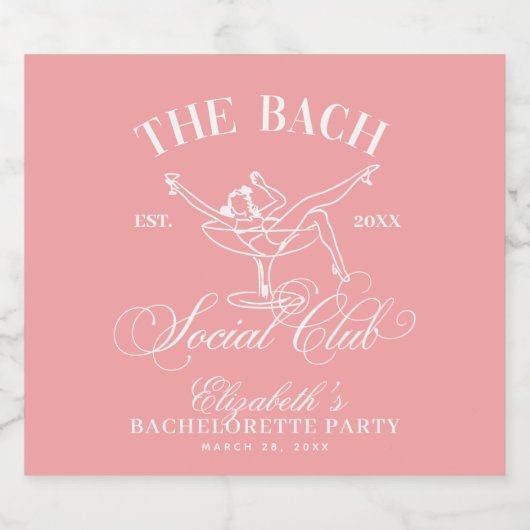 Perzik Witte Martini Social Club Bachelorette Fees Sparkling Wijnetiket (Enkel label)