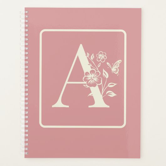 Perzik Witte monogram initiaal naam minimalistisch Planner (Voorkant)