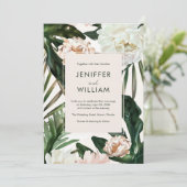 Perzik Witte Pioenen & Groene bladeren Bloemen bru Kaart (Staand voorkant)