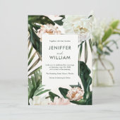 Perzik Witte Pioenen & Groene bladeren Bloemen bru Kaart (Staand voorkant)