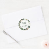 Perzik Witte Pioenen & Groene bladeren Bloemen bru Ronde Sticker (Envelop)