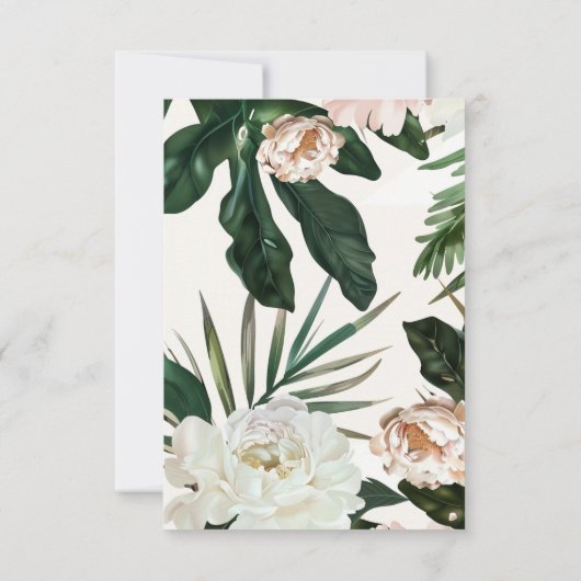 Perzik Witte Pioenen & Groene bladeren Bloemen bru RSVP Kaartje (Achterkant)