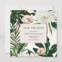 Perzik Witte Pioenen & Groene bladeren Bloemen bru Save The Date