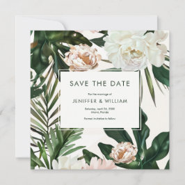 Perzik Witte Pioenen & Groene bladeren Bloemen bru Save The Date