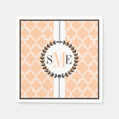 Perzik, witte quatrefoil patroon bruiloft servetten (Voorkant)