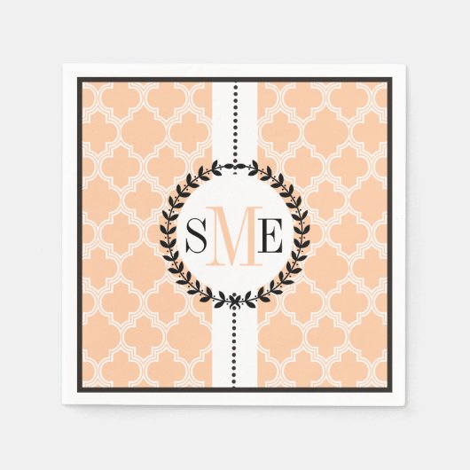 Perzik, witte quatrefoil patroon bruiloft servetten (Voorkant)