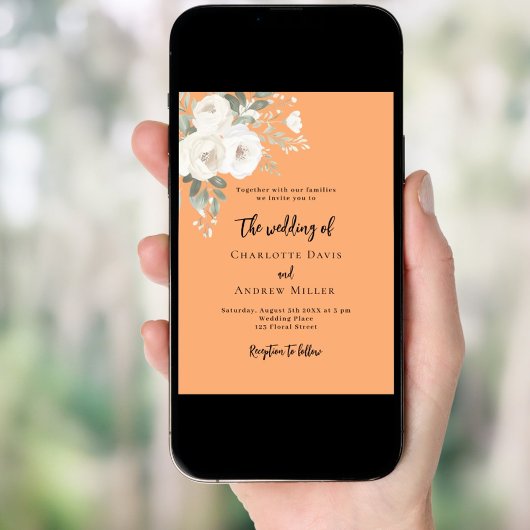 Perzik witte rozen bloemen bruiloft kaart