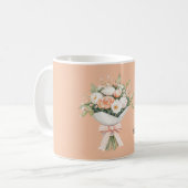 Perzik Witte Rozen Bloemstuk Strik Koffiemok (Voorkant links)