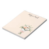 Perzik Witte Rozen Bloemstuk Strik Notitieblok (Linkerzijde)