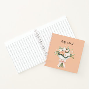 Perzik Witte Rozen Bloemstuk Strik Notitieboek