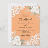 Perzik witte rozen kant bruiloft kaart (Voorkant)