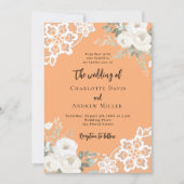 Perzik witte rozen kant bruiloft kaart (Voorkant)
