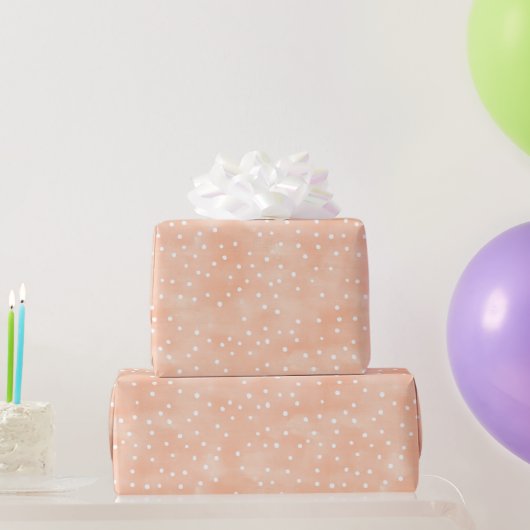 Perzik Witte Stippen Verjaardag Cadeaupapier (Feestgeschenken)