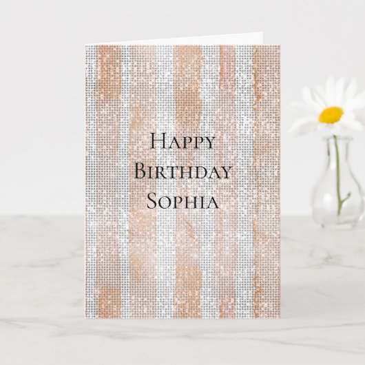 Perzik Witte Strepen Glans Verjaardag Kaart (Kleine Plant)