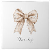 perzik witte strik tegeltje (Voorkant)