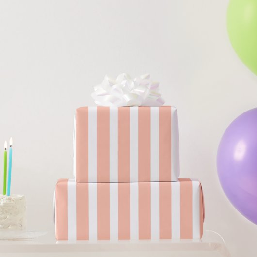 Perzik & Witte Verticale Streep Inpakpapier (Feestgeschenken)