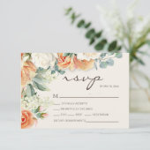 Perzik Witte Waterverf Bloemen Eucalyptus Bruiloft RSVP Kaartje (Staand voorkant)