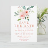 Perzik Witte Waterverf Bloemen Save the Date Kaart (Staand voorkant)