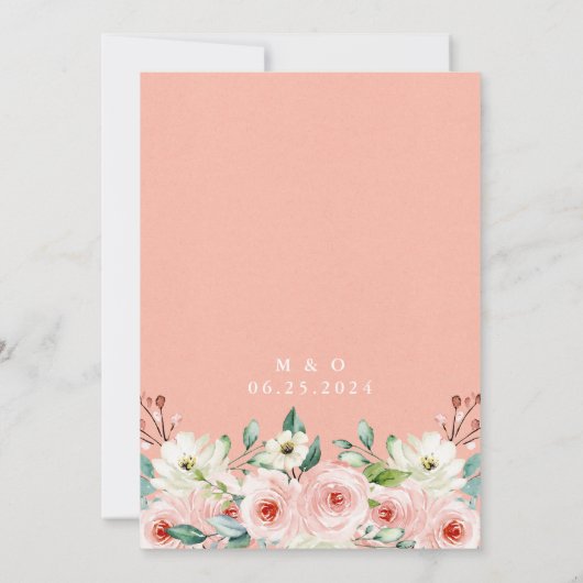 Perzik Witte Waterverf Bloemen Save the Date Kaart (Achterkant)