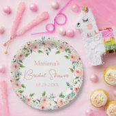 Perzik Witte Waterverf Bloemen Vrijgezellenfeest Papieren Bordje (Feest)