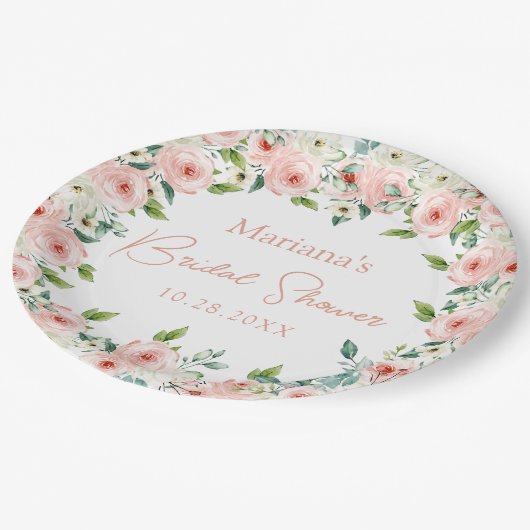 Perzik Witte Waterverf Bloemen Vrijgezellenfeest Papieren Bordje (Gekanteld)