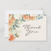 Perzik Witte Waterverf Bloemige Eucalyptus Bruilof Bedankkaart (Voorkant)