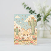 Perzik Woestijn Bloesem Kawaii Fennek Vos Briefkaart (Staand voorkant)