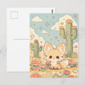 Perzik Woestijn Bloesem Kawaii Fennek Vos Briefkaart (Voorkant / Achterkant)