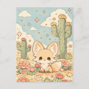Perzik Woestijn Bloesem Kawaii Fennek Vos Briefkaart