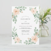 Perzik Zachte Romantische Botanische Bruiloft Kaart (Staand voorkant)