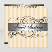 Perzik & Zilveren streep Sweet 16 Verjaardag Uitno Kaart (Voorkant / Achterkant)