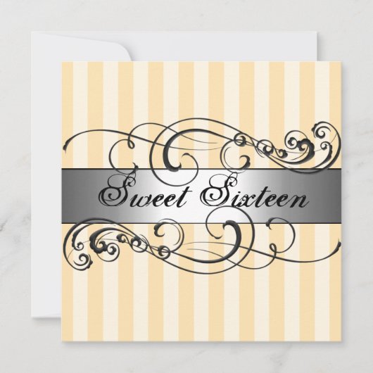 Perzik & Zilveren streep Sweet 16 Verjaardag Uitno Kaart (Voorkant)