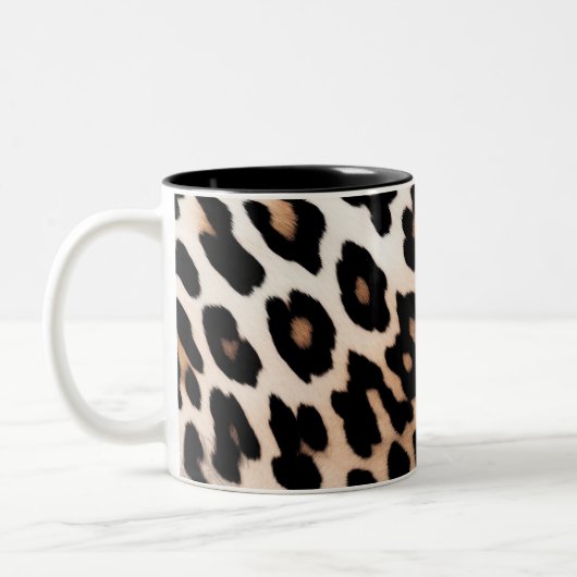 Perzik Zwart Crème Leopard Dier Tweekleurige Koffiemok (Links)