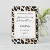 Perzik zwart crème luipaard bruiloft kaart (Staand voorkant)