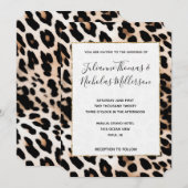 Perzik zwart crème luipaard bruiloft kaart (Voorkant / Achterkant)
