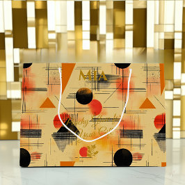 Perzik & Zwart Geometrische Hedendaagse Gift Bag Groot Cadeauzakje