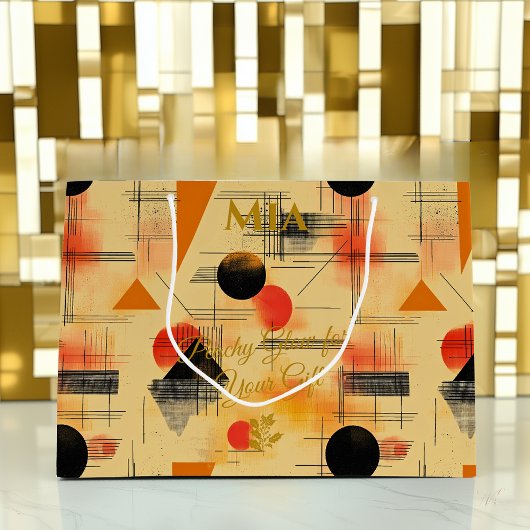 Perzik & Zwart Geometrische Hedendaagse Gift Bag Groot Cadeauzakje