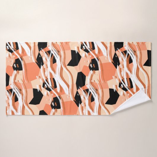 Perzik Zwart Wit Abstract Patroon. Badhanddoek (Badhanddoek)