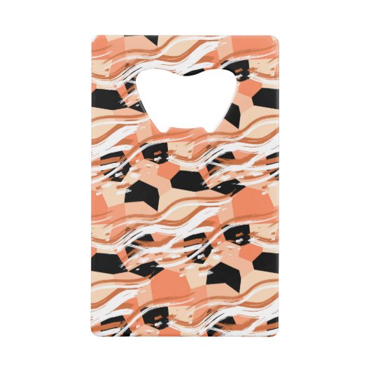 Perzik Zwart Wit Abstract Patroon. Creditkaart Flessenopener (Voorkant)