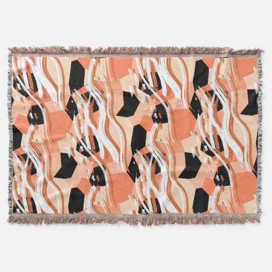 Perzik Zwart Wit Abstract Patroon. Deken (Voorkant)