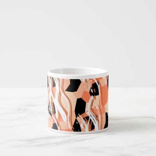 Perzik Zwart Wit Abstract Patroon. Espresso Kop (Voorkant)