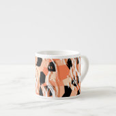 Perzik Zwart Wit Abstract Patroon. Espresso Kop (Voorkant rechts)