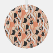 Perzik Zwart Wit Abstract Patroon. Glas Ornament (Voorkant)