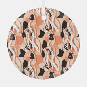 Perzik Zwart Wit Abstract Patroon. Glas Ornament