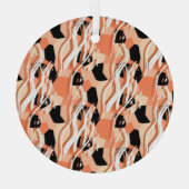 Perzik Zwart Wit Abstract Patroon. Glas Ornament (Achterkant)