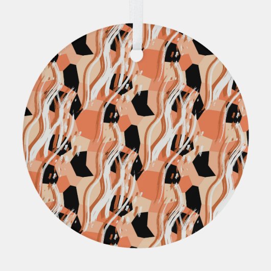 Perzik Zwart Wit Abstract Patroon. Glas Ornament (Achterkant)