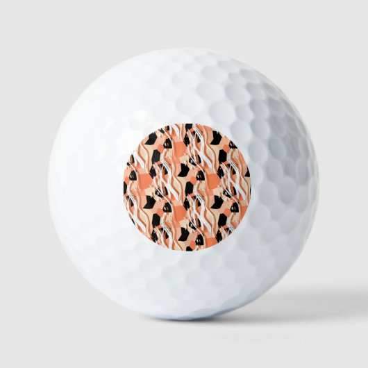 Perzik Zwart Wit Abstract Patroon. Golfballen (Voorkant)