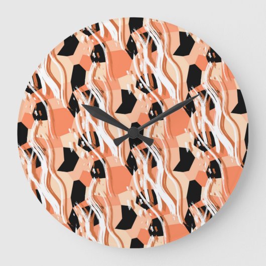 Perzik Zwart Wit Abstract Patroon. Grote Klok (Voorkant)