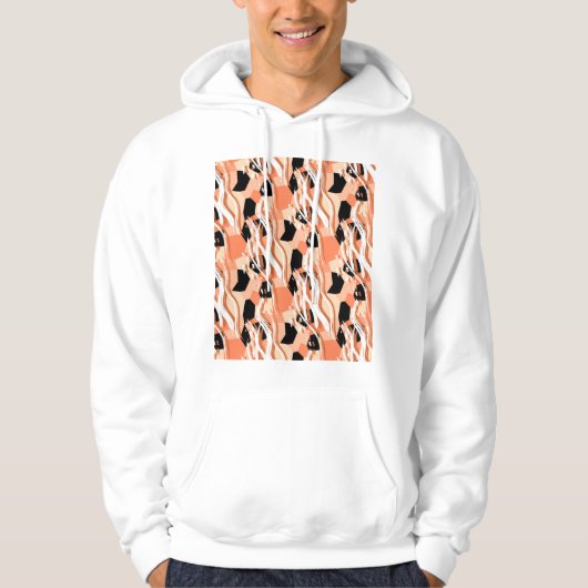 Perzik Zwart Wit Abstract Patroon. Hoodie (Voorkant)